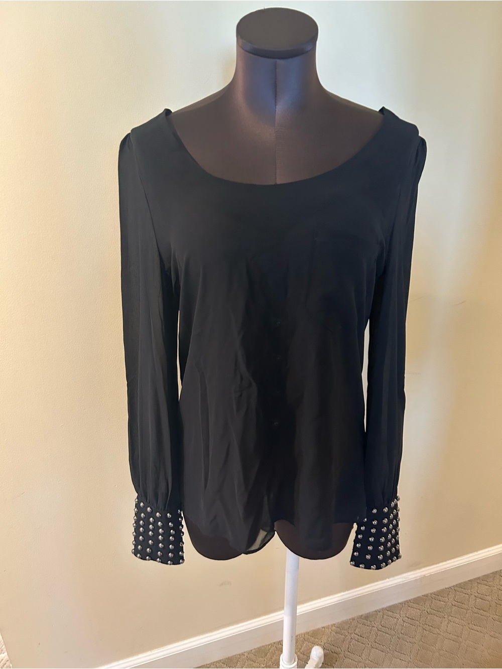Foreign Exchange Black Long-Sleeve Stud Cuff Blouse